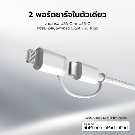 สายชาร์จไนลอนถัก  ZTEC ZM212 2 IN 1 สีขาว MFI 5A 240W USB-C TO USB-C & LIGHTNING_3